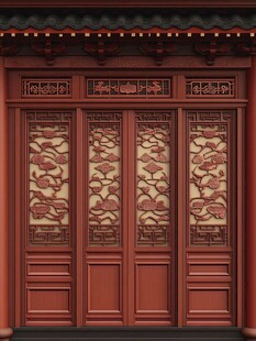中式雕花红木古典门窗