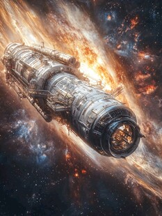 星际巨舰穿梭绚烂星云
