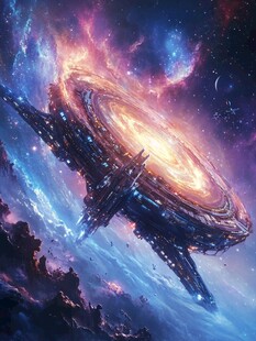 未来宇宙中的巨型科幻飞船