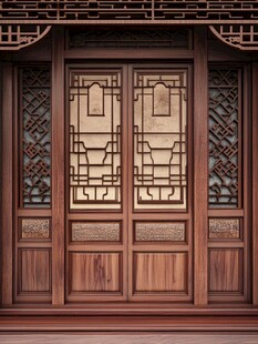 中式雕花木门古韵十足