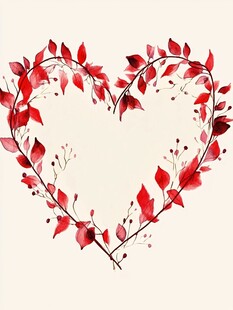 心形红叶花环水彩画