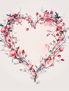 心形花卉花环水彩画