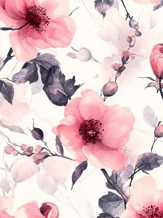 水彩粉色花卉无缝图案