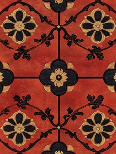 复古红底花卉几何图案