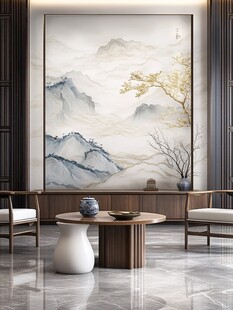 中式客厅的山水壁画景致