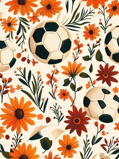 足球花卉图案无缝背景图