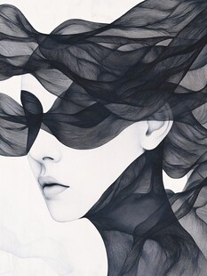 飘逸黑纱下的神秘女性形象