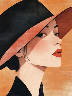 时尚帽子女士肖像插画