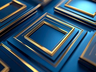 蓝色背景上的金色立体方框