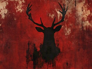 红底黑鹿剪影艺术图