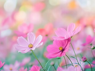 梦幻波斯菊绽放浪漫花田