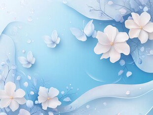 梦幻蓝调白花蝴蝶背景图