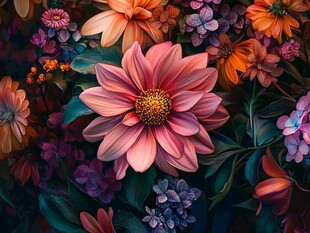 梦幻绚丽多彩花卉绽放图