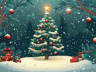 雪夜中的梦幻圣诞树