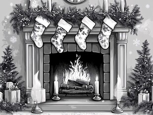 圣诞壁炉前的温馨节日场景