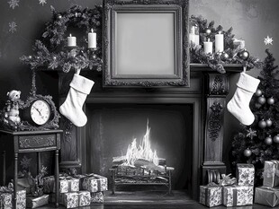 复古风圣诞壁炉温馨场景