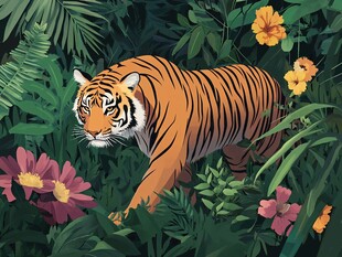 丛林中漫步的斑斓猛虎