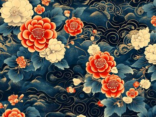 中式繁花海浪纹传统图案