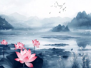 水墨荷塘山水间的诗意