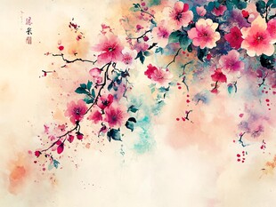 水墨风烂漫繁花图