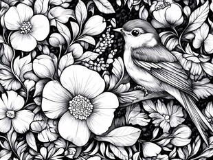花鸟黑白插画 精致自然风
