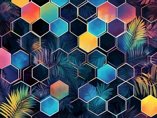 六边形与棕榈叶梦幻图案
