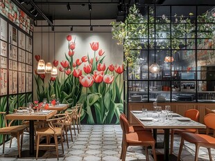 浪漫郁金香主题餐厅室内