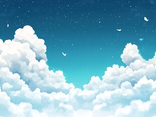 梦幻星空下的云朵与飞鸟