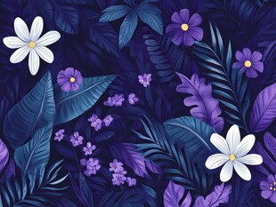 梦幻紫调花卉植物图案