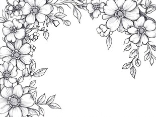 花卉边框黑白线稿插画