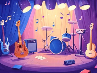 舞台上的多彩乐器集合