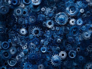 蓝色齿轮机械背景图