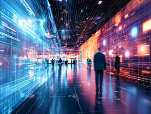 未来科技感的数字走廊空间