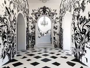 黑白奢华风的古典廊道空间