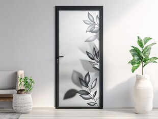 简约叶纹玻璃门室内一角