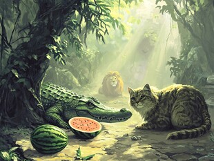 森林中猫与鳄鱼的奇妙邂逅