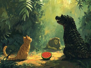 森林动物共享美味西瓜