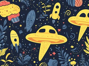 太空幻想插画 飞船与奇幻元素