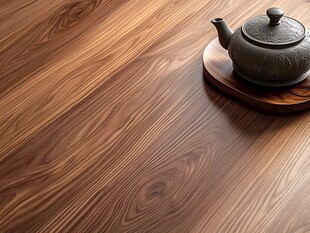 木纹地板上的古朴茶壶