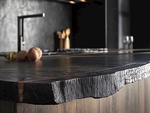 黑色木质厨房台面展示