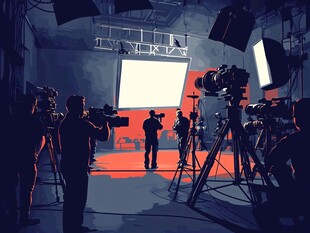 摄影棚内忙碌的拍摄场景