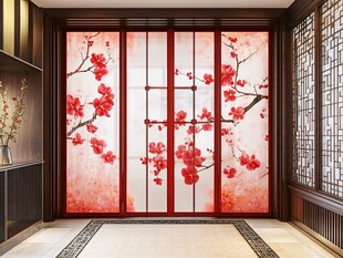 中式梅花屏风玄关美景