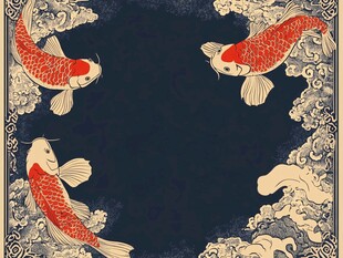 锦鲤戏浪中式典雅图案