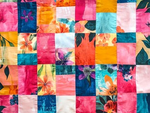 多彩花卉拼接图案布料