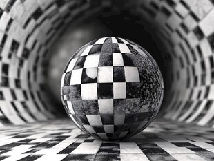 黑白格球于隧道中
