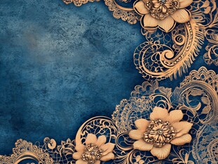 蓝底金色花卉华丽装饰背景