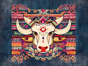 民族风牛头图案装饰画