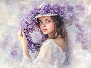 梦幻紫花少女优雅瞬间