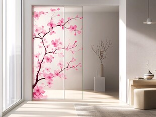 粉色樱花玻璃门装饰空间