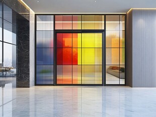 彩色玻璃门的现代室内空间
